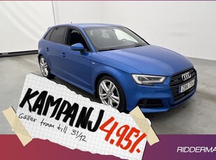 Audi A32.0 TDI Quattro S-Line B&O Kamera 2017, Halvkombi