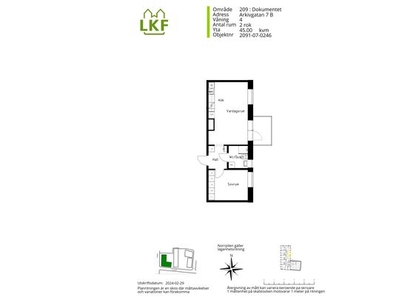 Hyr ett 2-rums lägenhet på 45 m² i Dokumentet