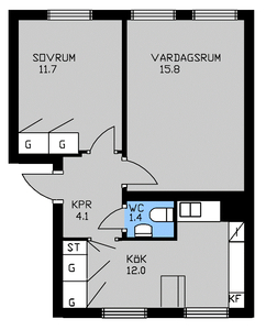 2 rums lägenhet i Mariestad