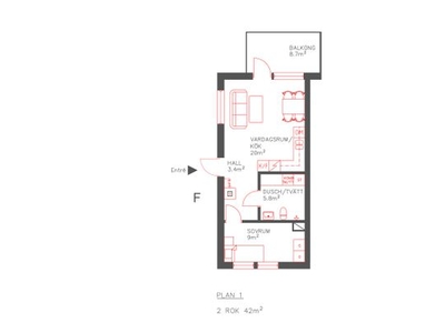 Hyr ett 2-rums lägenhet på 42 m² i Västerås