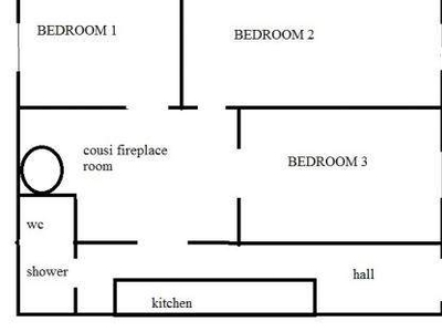 3 separate bedrooms on own floor with own entrance, kitchen, shower, washing maschine and cousy fireplace