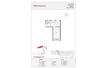 Hyr ett 1-rums lägenhet på 43 m² i Tvärstigen