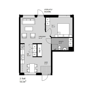 Hyr ett 2-rums lägenhet på 56 m² i Växjö